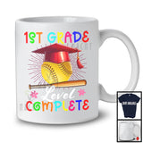 1st Grade Level Complete, Joyful Last Day Of School Softball Player Playing, Girls Students Group T-Shirt