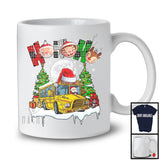 3Ho; Amazing Christmas Plaid Santa Driving School Bus Driver; X-mas Moon Tree Snowing T-Shirt