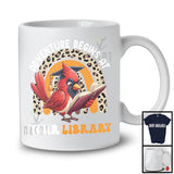 Adventure Begins At Your Library, Adorable Summer Cardinal Bird Reading Book, Leopard Rainbow T-Shirt