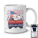 American Flag Sheep On Pickup Truck, Cheerful 4th Of July Fireworks, Farm Animal Farmer Patriotic T-Shirt