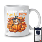 Australian Shepherd Pumpkin Patch; Lovely Thanksgiving Dog In Pumpkin; Fall Leaves Flowers T-Shirt