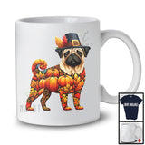 Autumn Pumpkin Pilgrim Pug Shape; Wonderful Thanksgiving Fall Leaves Dog Owner T-Shirt