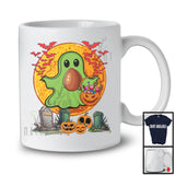 Avocado Wearing Ghost Boo Costume; Humorous Halloween Pumpkin Candy Lover; Fruit Vegan T-Shirt