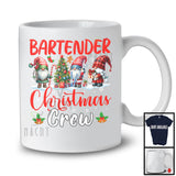 Bartender Christmas Crew; Adorable X-mas Tree Three Gnomes; Snowing Bartender Group T-Shirt