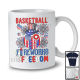 Basketball Fireworks And Freedom, Proud 4th Of July American Flag Sports Player, Patriotic T-Shirt