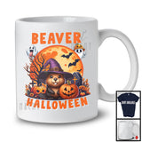 Beaver Halloween; Adorable Witch Beaver Scary Moon; Matching Wild Animal Lover T-Shirt