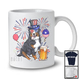 Bernese Mountain Drinking Beer, Cheerful 4th Of July Drunker Fireworks, American Flag Patriotic T-Shirt