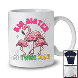 Big Sister Of Twins 2024; Awesome Pregnancy Announcement New Sister Flamingo; Family T-Shirt