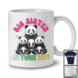 Big Sister Of Twins 2024; Awesome Pregnancy Announcement New Sister Panda; Family T-Shirt