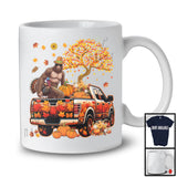 Bigfoot Taking Turkey Pumpkin On Pickup Truck, Humorous Thanksgiving Fall Leaves Tree, Bigfoot T-Shirt