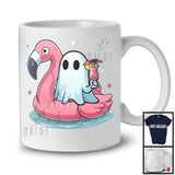 Boo Ghost On Flamingo Float; Adorable Halloween Summer Swimming Lover; Family Group T-Shirt