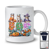 Boo; Spooky Halloween Three Pumpkin Mummy Witch Australian Shepherds Owner; Family Group T-Shirt