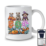 Boo; Spooky Halloween Three Pumpkin Mummy Witch Bulldogs Owner; Family Group T-Shirt