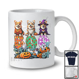 Boo; Spooky Halloween Three Pumpkin Mummy Witch Corgis Owner; Family Group T-Shirt