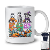 Boo; Spooky Halloween Three Pumpkin Mummy Witch Huskies Owner; Family Group T-Shirt