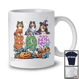 Boo; Spooky Halloween Three Pumpkin Mummy Witch Shelties Owner; Family Group T-Shirt