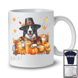 Border Collie With Coffee Smoothie, Wonderful Thanksgiving Pumpkins Drinks Fall Leaves T-Shirt