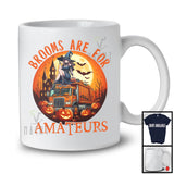 Brooms Are For Amateurs; Creepy Halloween Moon Witch On Garbage Truck Lover; Family Group T-Shirt