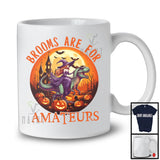 Brooms Are For Amateurs; Creepy Halloween Moon Witch Riding T-Rex Lover; Family Group T-Shirt