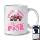 Bruh In October Wear Pink; Awesome Breast Cancer Awareness Monster Truck Pink Ribbon; Family Group T-Shirt