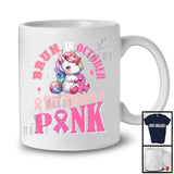 Bruh In October Wear Pink; Awesome Breast Cancer Awareness Unicorn Pink Ribbon; Family Group T-Shirt