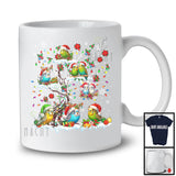 Budgie On Christmas Tree; Adorable X-mas Lights Santa Budgie Bird; Snowing Family Group T-Shirt