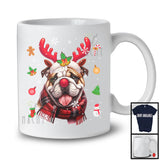 Bulldog Reindeer; Humorous Christmas Plaid Reindeer Face Snow Around; X-mas Family Group T-Shirt