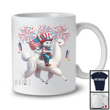 Cat Riding Llama, Humorous 4th Of July American Flag Pride Cat Llama, Patriotic Group T-Shirt