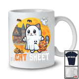 Cat Sheet, Adorable Halloween Moon Boo Ghost Costume Cat, Matching Animal Lover T-Shirt