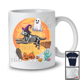 Cat Skeleton Witch On Broomstick, Humorous Halloween Costume Moon, Witch Boo Ghost Lover T-Shirt