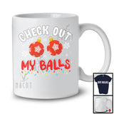 Check Out My Balls; Humorous Christmas Lights Two Ornaments; Adult Men Snowing Family T-Shirt