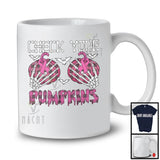 Check Your Pumpkins; Adorable Breast Cancer Awareness Ribbon Halloween; Pink Plaid Skeleton Hands T-Shirt