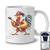 Chicken Rooster Playing Guitar Rock; Joyful Music Bass Guitar Guitarist; Farmer Farm Lover T-Shirt