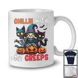 Chillin With My Creeps; Amazing Halloween Cosplay Witch Skeleton Cat Kitten Lover; Pumpkins T-Shirt