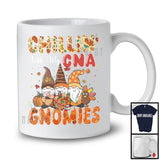 Chillin' With My CNA Gnomies, Happy Thanksgiving Nurse Three Gnomes, Fall Leaves Pumpkin T-Shirt