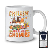 Chillin' With My Dispatcher Gnomies, Happy Thanksgiving Three Gnomes, Fall Leaves Pumpkin T-Shirt