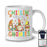 Chillin' With My Gnomies, Adorable Thanksgiving Three Gnomes Squad, Autumn Leaves Family T-Shirt