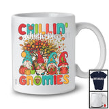 Chillin' With My Gnomies, Lovely Thanksgiving Group Of Four Gnomes, Fall Leaves Tree Pumpkins T-Shirt