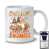 Chillin' With My Lunch Lady Gnomies, Happy Thanksgiving Three Gnomes, Fall Leaves Pumpkin T-Shirt