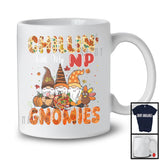 Chillin' With My NP Gnomies, Happy Thanksgiving Nurse Three Gnomes, Fall Leaves Pumpkin T-Shirt