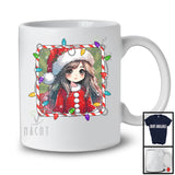 Christmas Lights Girl Wearing Santa Hat Sunglasses; Lovely X-mas Snowing Family Group T-Shirt