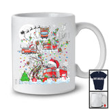 Christmas Squad; Adorable Santa Elf Reindeer Fire Truck On X-mas Tree Snowing; Family Group T-Shirt