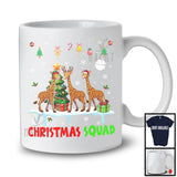 Christmas Squad; Cheerful Reindeer Santa Elf Giraffe; X-mas Giraffe Animal Snowing T-Shirt