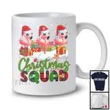 Christmas Squad; Humorous X-mas Snowing Plaid Three Santa Flamingos; Wild Animal Lover T-Shirt