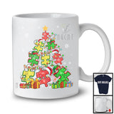 Christmas Tree Puzzle Pieces; Colorful X-mas Lights Autism Awareness Puzzle; Family Group T-Shirt