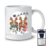 Christmas Two Beagles Reindeer Running; Fantastic X-mas Moon Snowing; Dog Owner Lover T-Shirt