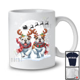 Christmas Two Bulldogs Reindeer Running; Fantastic X-mas Moon Snowing; Dog Owner Lover T-Shirt