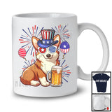 Corgi Drinking Beer, Cheerful 4th Of July Drunker Fireworks, American Flag Patriotic Group T-Shirt