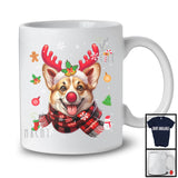 Corgi Reindeer; Humorous Christmas Plaid Reindeer Face Snow Around; X-mas Family Group T-Shirt