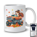 Corgi Turkey On Monster Truck; Humorous Thanksgiving Autumn Fall Leaves; Family T-Shirt